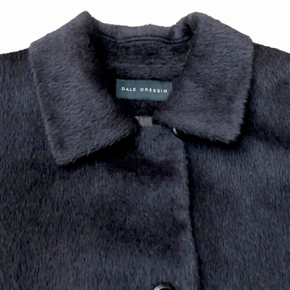 Dale Dressin Black Baby Llama & Wool Button Front Dress Coat Womens Size 12